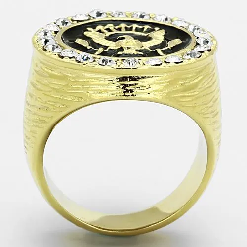 Gold(Ion Plating) Stainless Steel Ring with Top Grade Crystal in Clear for Women Style TK1404