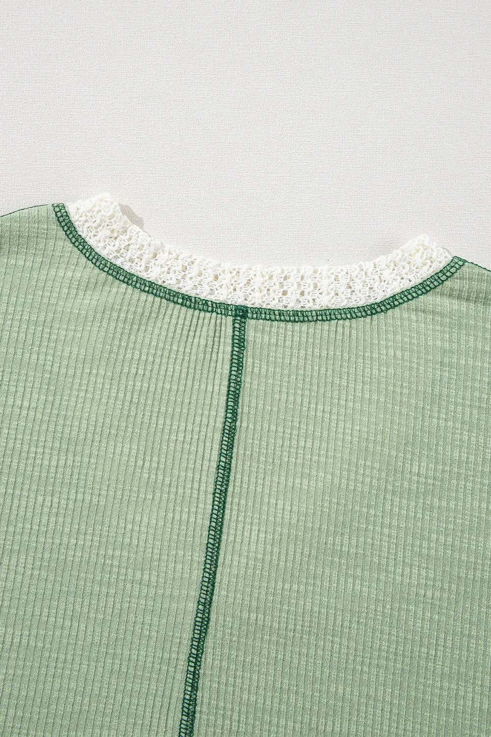 Grass Green Crochet Patchwork Exposed Seam High Low Loose Top