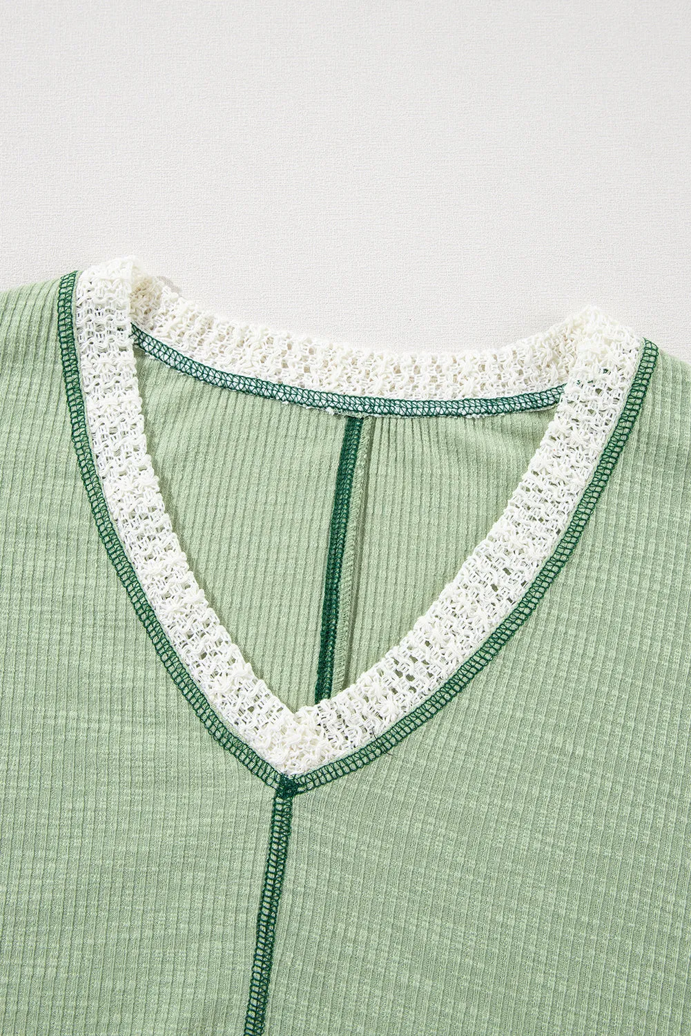 Grass Green Crochet Patchwork Exposed Seam High Low Loose Top