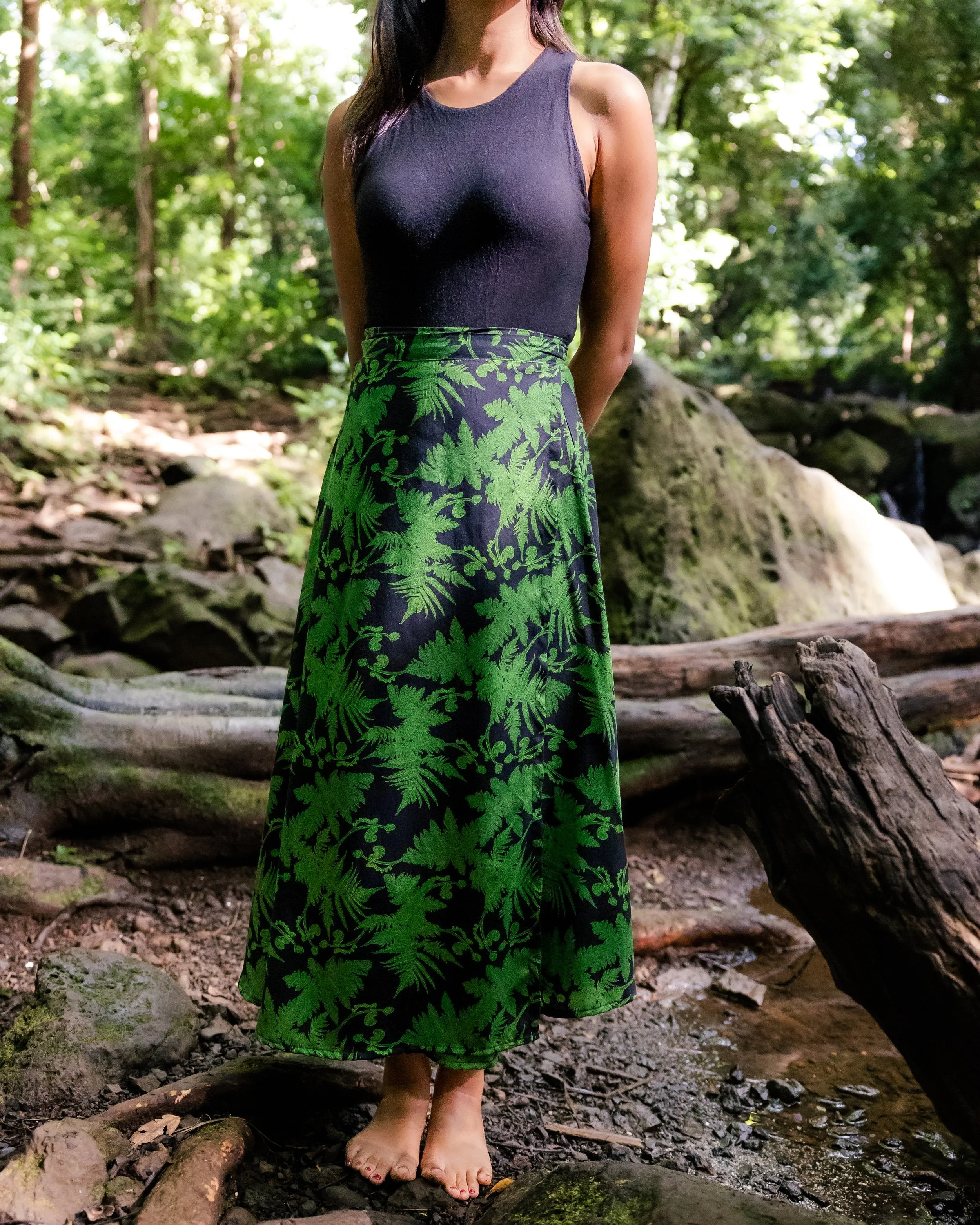 GREEN HĀPU'U TREE FERN Midi Wrap Skirt