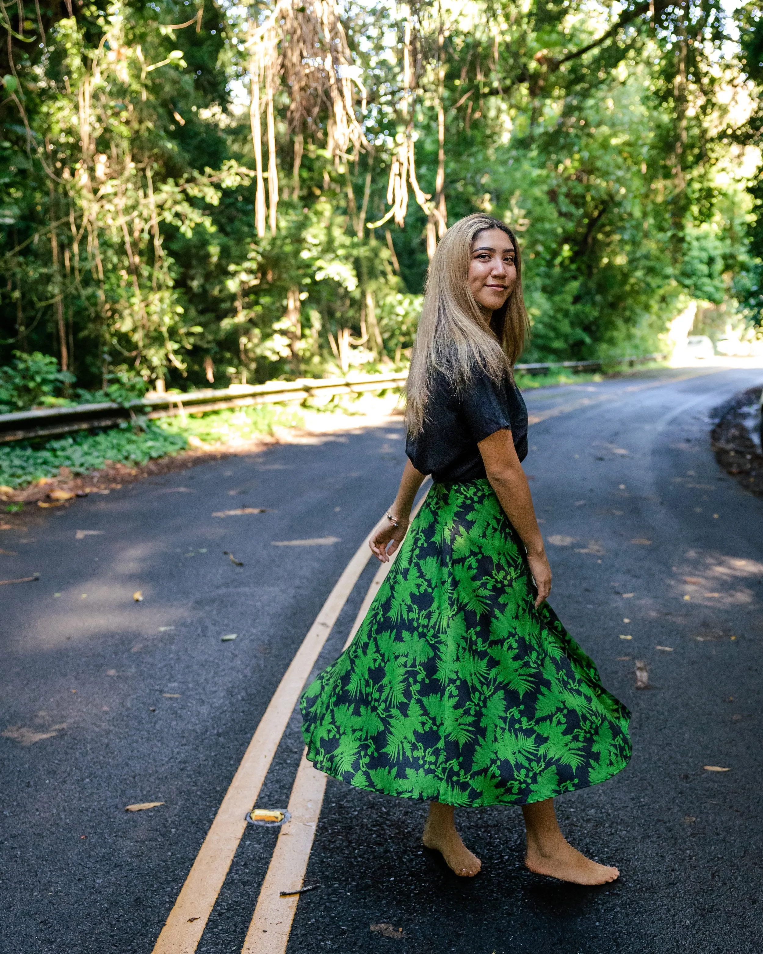 GREEN HĀPU'U TREE FERN Midi Wrap Skirt