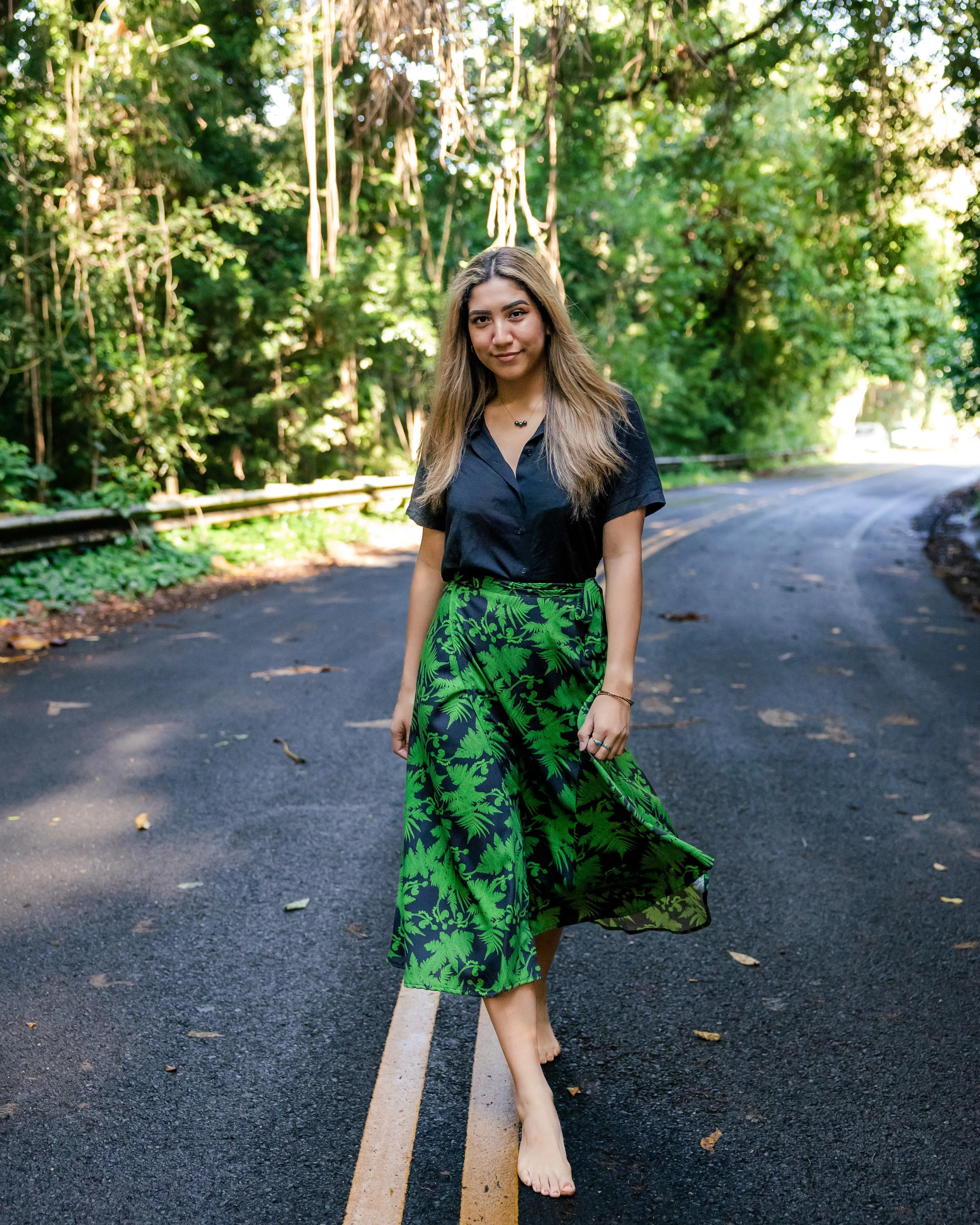 GREEN HĀPU'U TREE FERN Midi Wrap Skirt