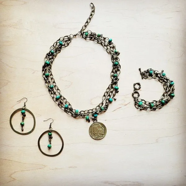 Green Jasper Collar-length Necklace w/ Indian Coin