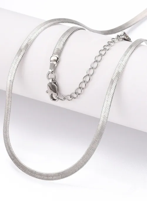 Hailey Silver Herringbone Necklace 18"