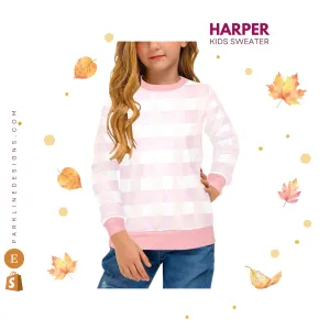 Harper Crew Neck Sweatshirt | Soft Pink and Blue All Over Print | Cozy Fall & Winter Wardrobe Essential