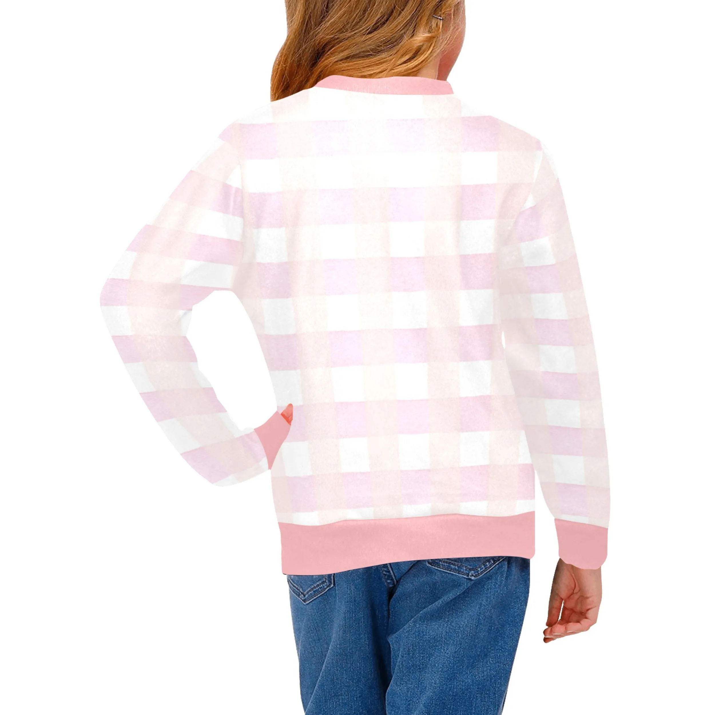 Harper Crew Neck Sweatshirt | Soft Pink and Blue All Over Print | Cozy Fall & Winter Wardrobe Essential