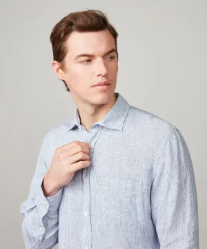 Hartford Men's Linen Shirt in Blue Stripes