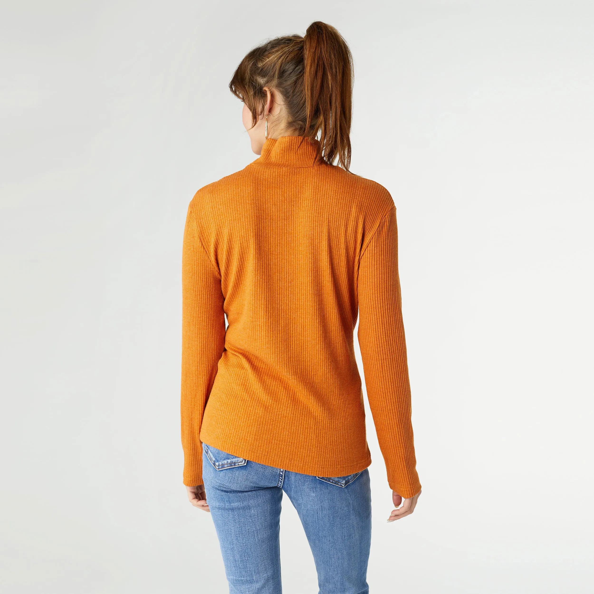 Hazel Long Sleeve Ribbed Mock Neck Top - Burnt Orange