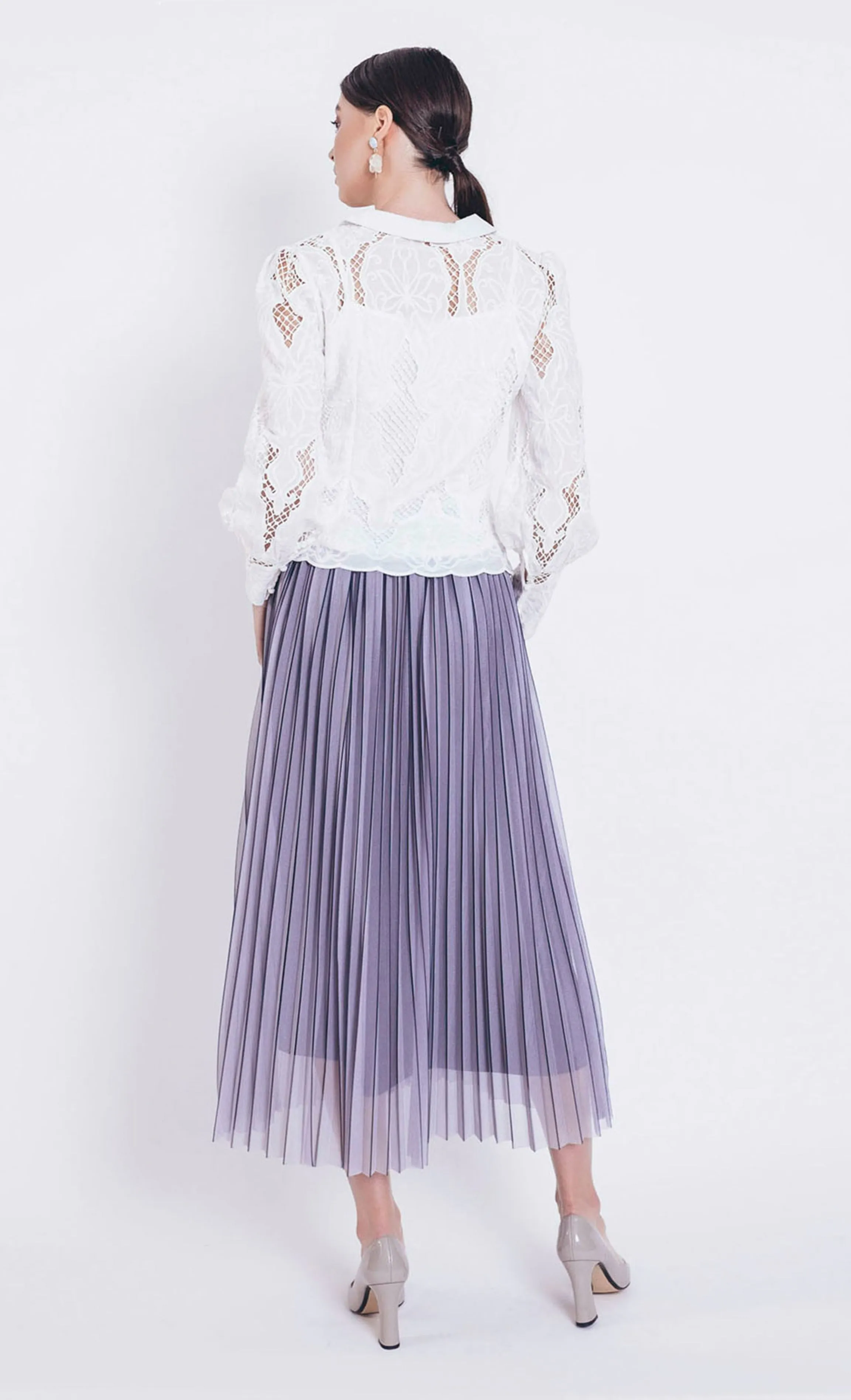 Helena Tulle Pleated Skirt in Grey