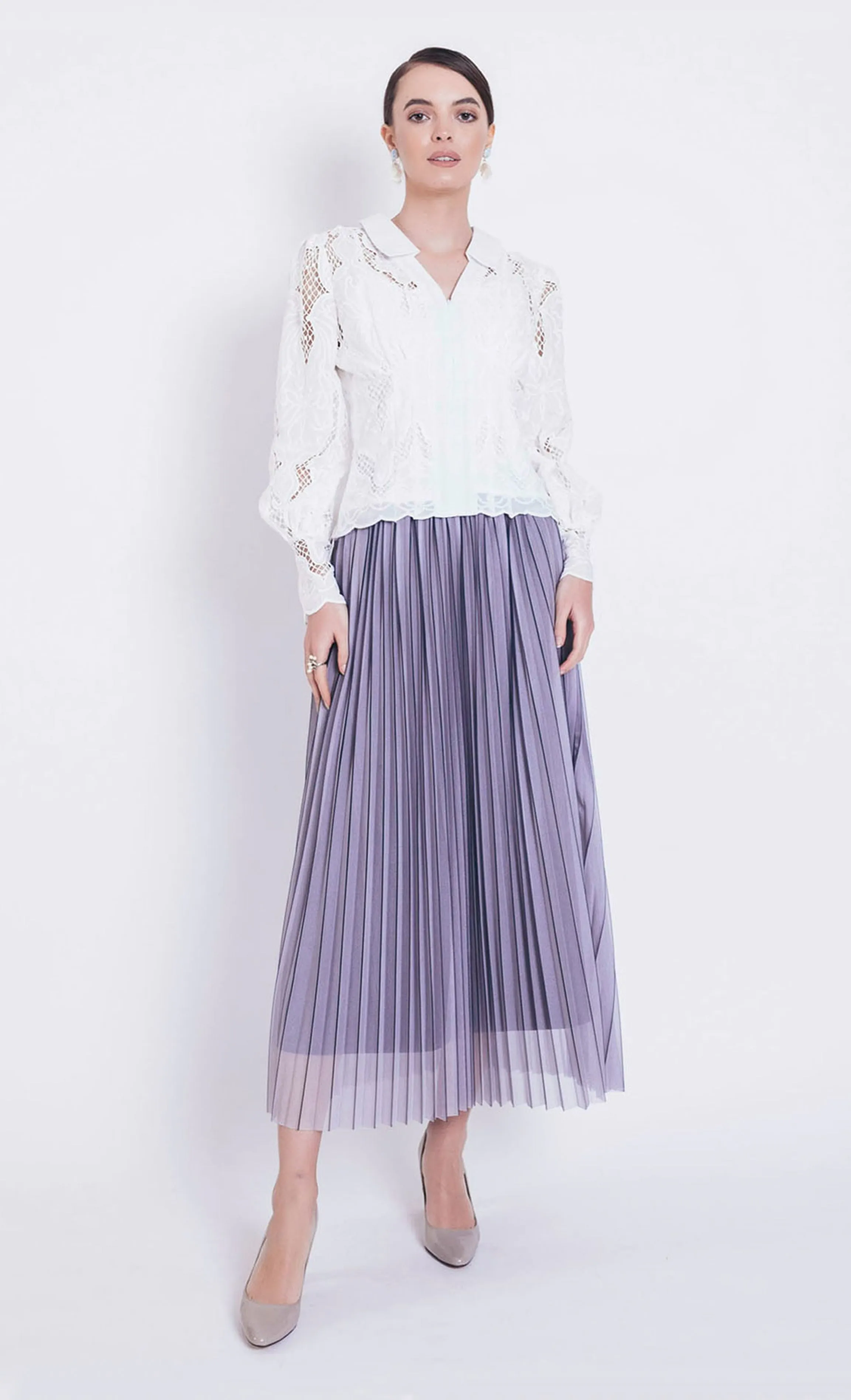 Helena Tulle Pleated Skirt in Grey