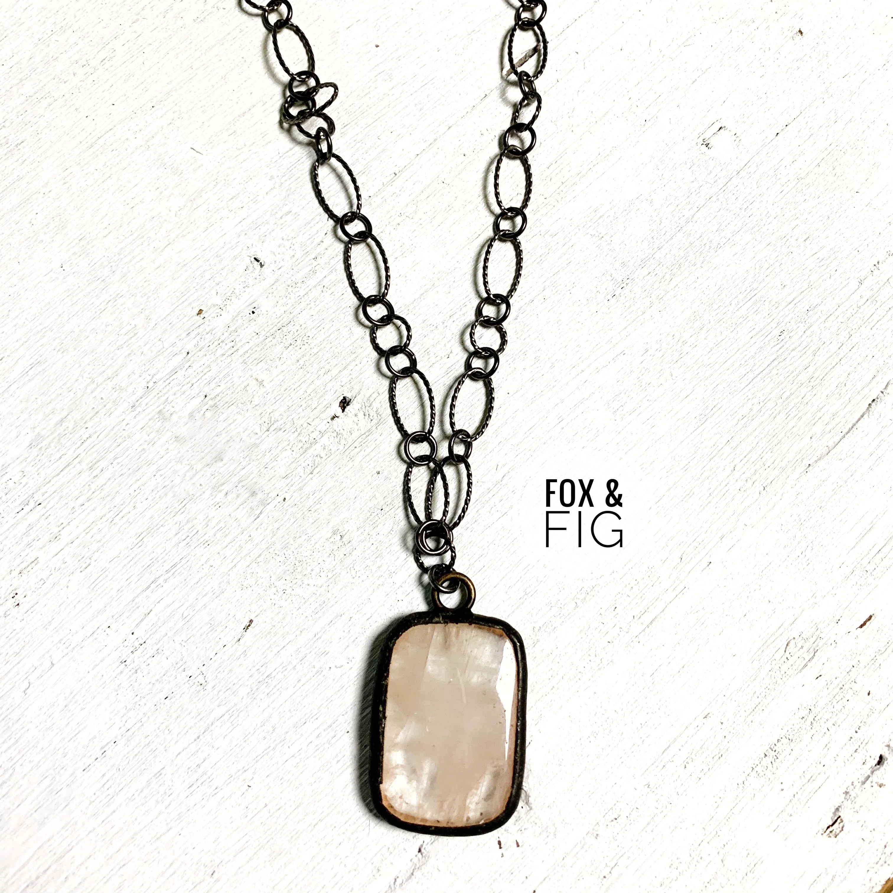 Hematite Chain Necklace with Soldered White Agate Pendant