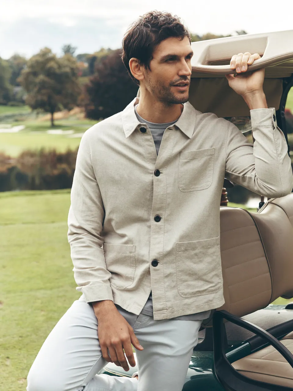 Herringbone Overshirt In Beige