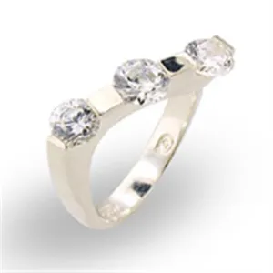 High-Polished 925 Sterling Silver Ring with AAA Grade CZ in Clear for Women Style 30123