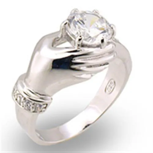 High-Polished 925 Sterling Silver Ring with AAA Grade CZ in Clear for Women Style 30320