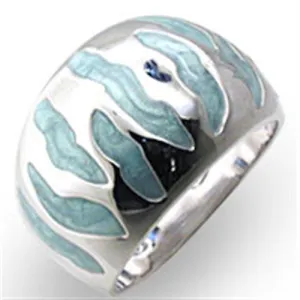 High-Polished 925 Sterling Silver Ring with Epoxy in Sea Blue for Women Style 34205