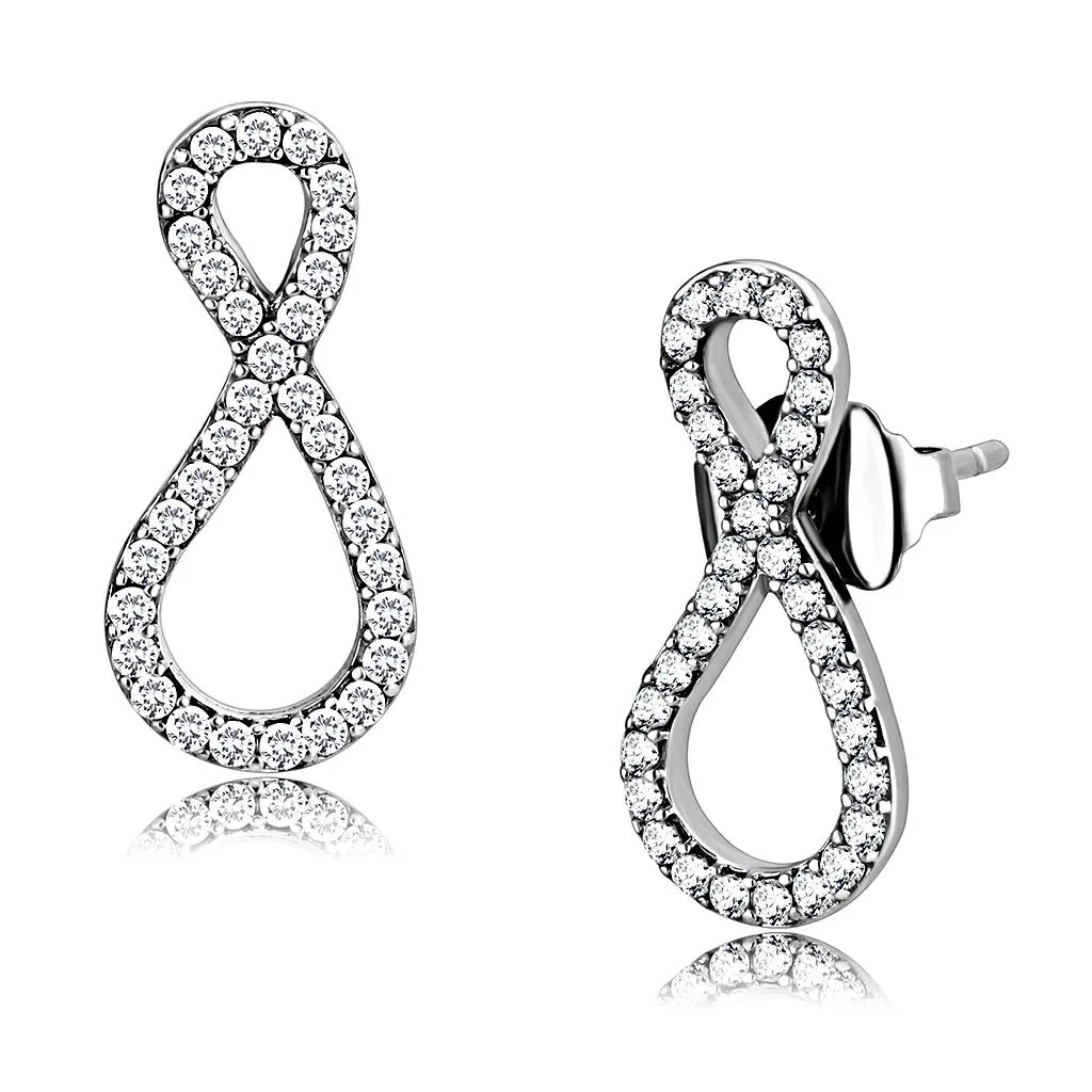 High polished (no plating) Stainless Steel Earrings with AAA Grade CZ in Clear for Women Clear Stone Color Style DA186