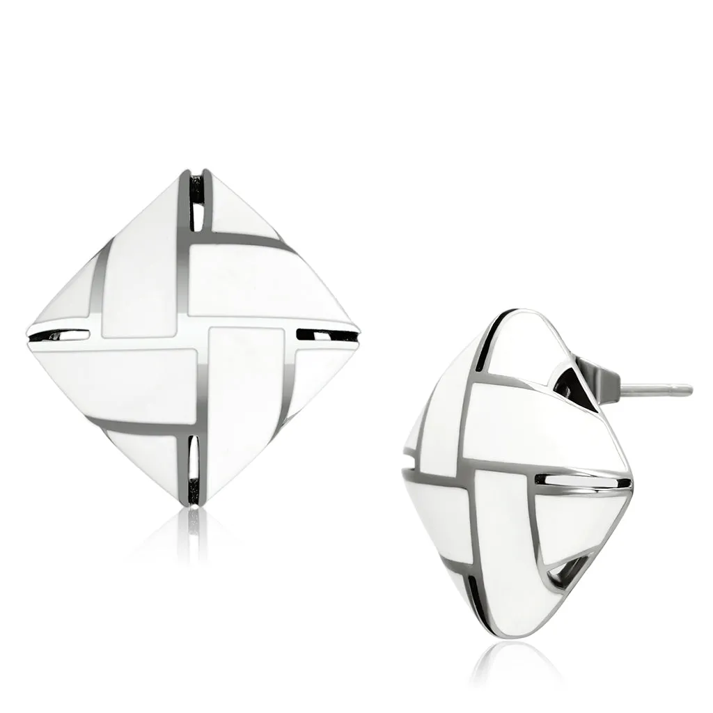 High polished (no plating) Stainless Steel Earrings with Epoxy in White for Women White Stone Color Style TK896