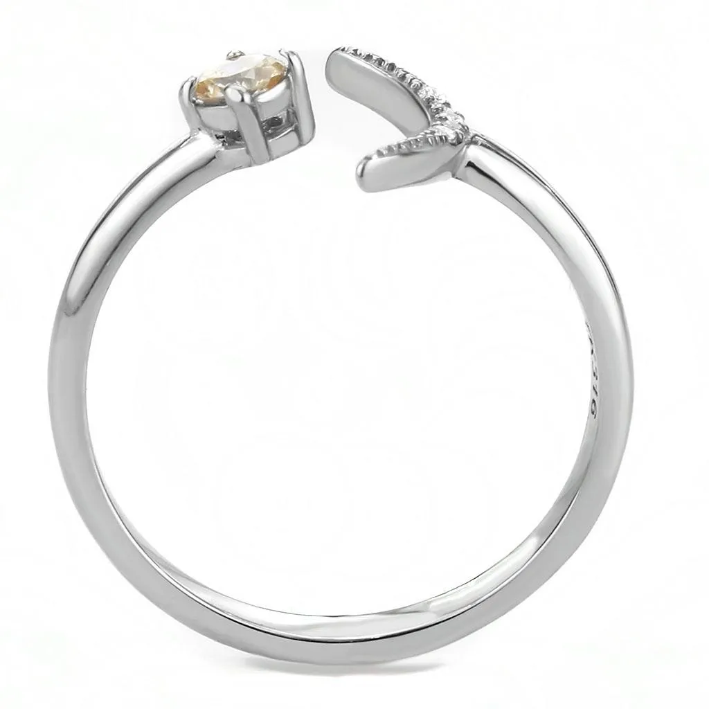 High polished (no plating) Stainless Steel Ring with AAA Grade CZ in Champagne for Women Style DA358