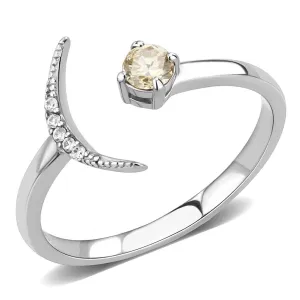 High polished (no plating) Stainless Steel Ring with AAA Grade CZ in Champagne for Women Style DA358