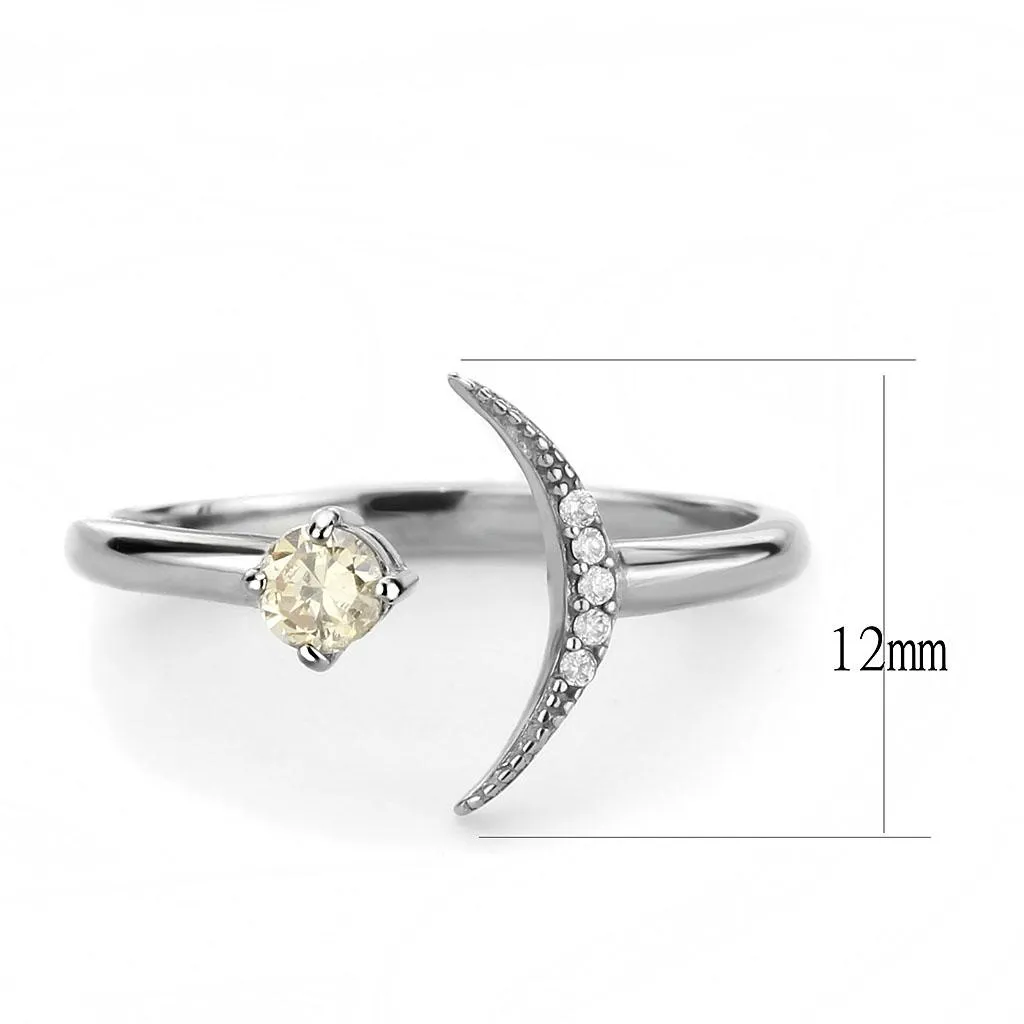 High polished (no plating) Stainless Steel Ring with AAA Grade CZ in Champagne for Women Style DA358