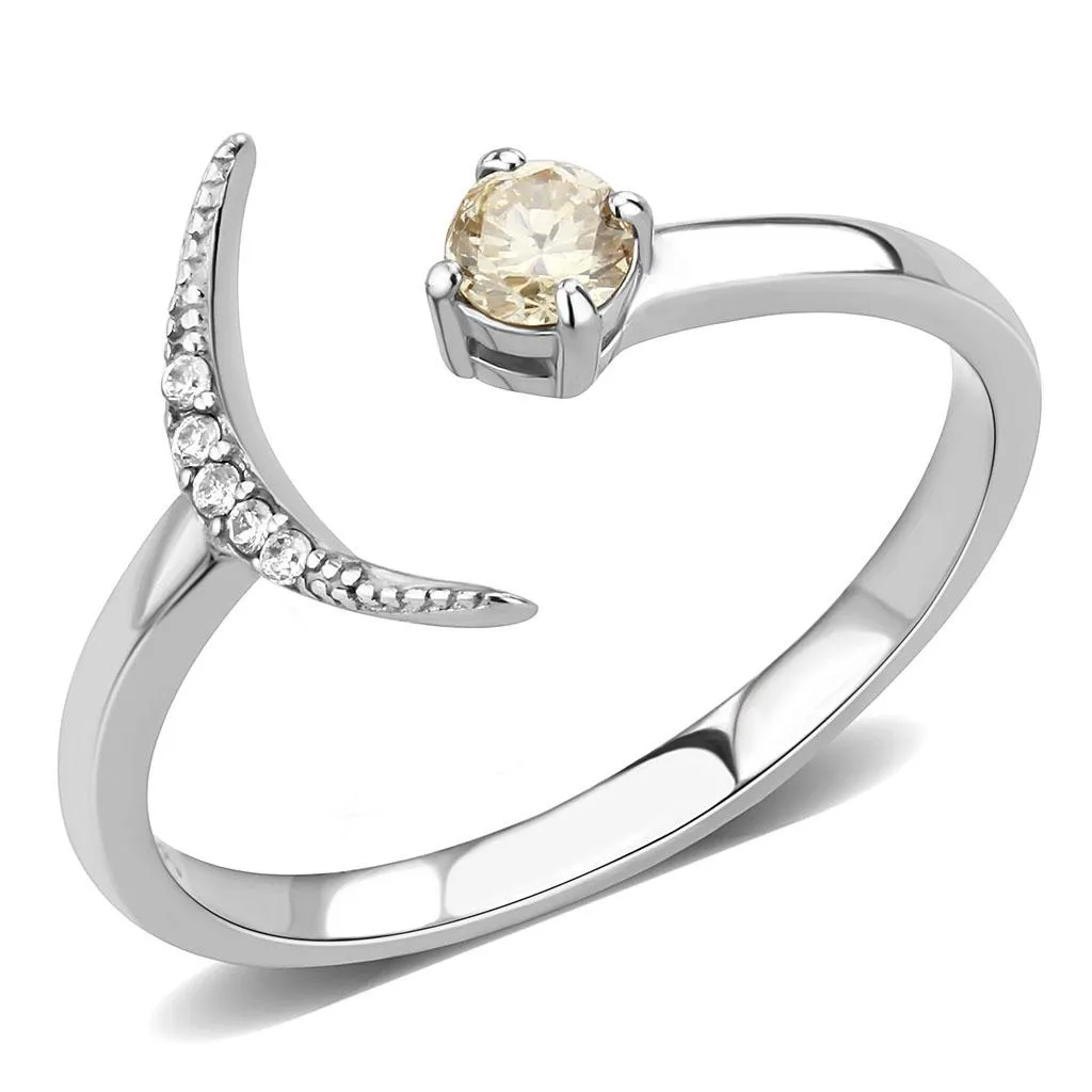 High polished (no plating) Stainless Steel Ring with AAA Grade CZ in Champagne for Women Style DA358