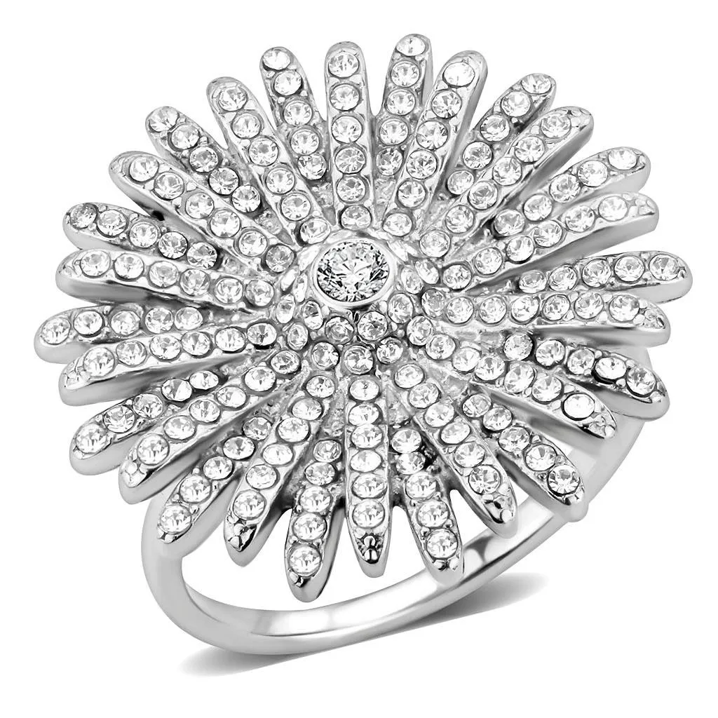 High polished (no plating) Stainless Steel Ring with AAA Grade CZ in Clear for Women Style DA364