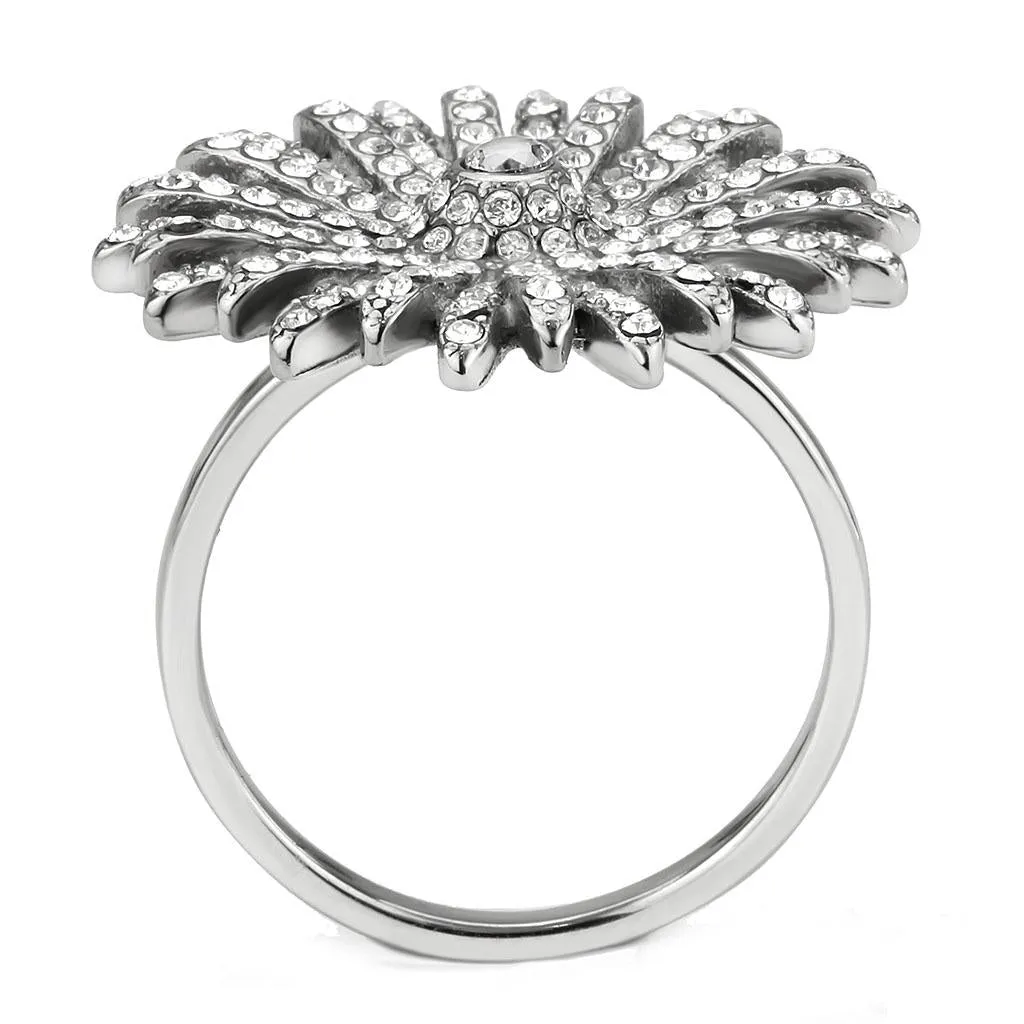 High polished (no plating) Stainless Steel Ring with AAA Grade CZ in Clear for Women Style DA364