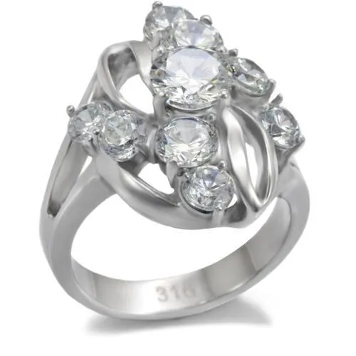 High polished (no plating) Stainless Steel Ring with AAA Grade CZ in Clear for Women Style TK074