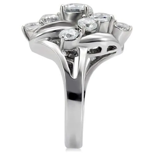 High polished (no plating) Stainless Steel Ring with AAA Grade CZ in Clear for Women Style TK074