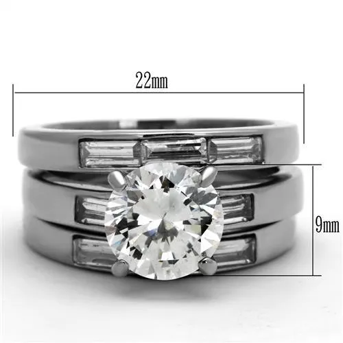 High polished (no plating) Stainless Steel Ring with AAA Grade CZ in Clear for Women Style TK1436