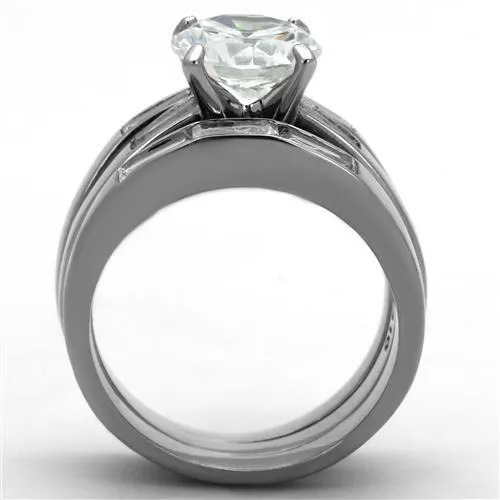 High polished (no plating) Stainless Steel Ring with AAA Grade CZ in Clear for Women Style TK1436