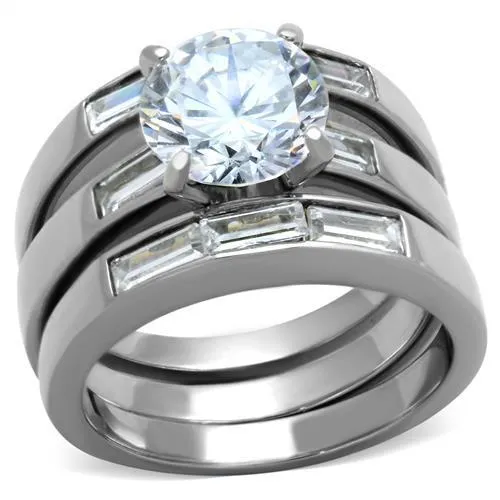 High polished (no plating) Stainless Steel Ring with AAA Grade CZ in Clear for Women Style TK1436