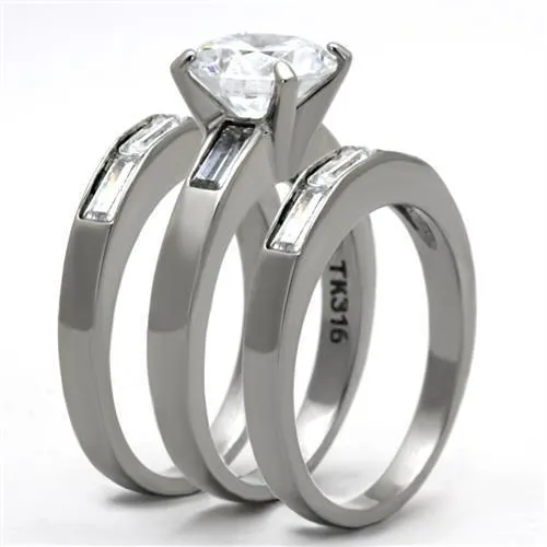 High polished (no plating) Stainless Steel Ring with AAA Grade CZ in Clear for Women Style TK1436