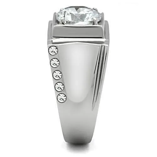 High polished (no plating) Stainless Steel Ring with AAA Grade CZ in Clear for Women Style TK311