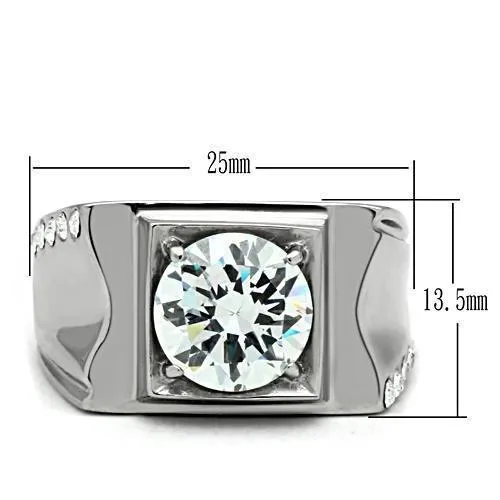 High polished (no plating) Stainless Steel Ring with AAA Grade CZ in Clear for Women Style TK311