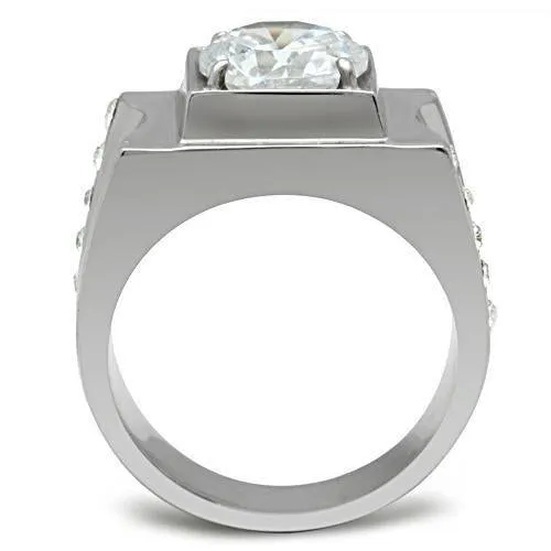 High polished (no plating) Stainless Steel Ring with AAA Grade CZ in Clear for Women Style TK311