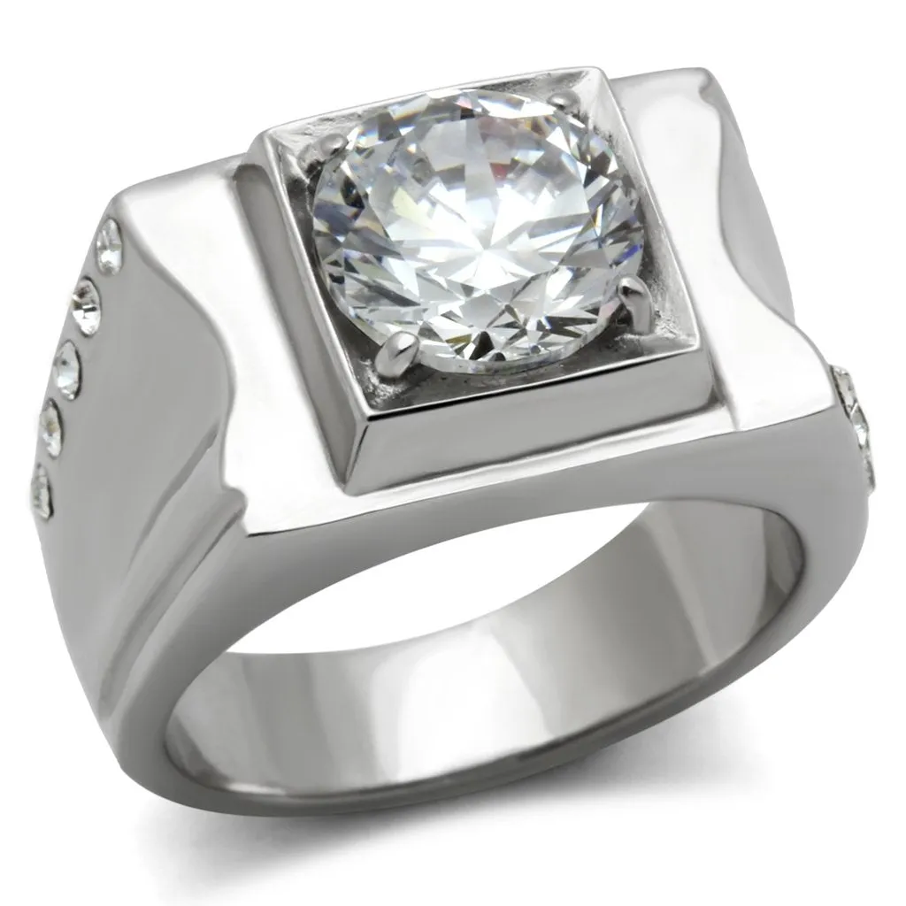 High polished (no plating) Stainless Steel Ring with AAA Grade CZ in Clear for Women Style TK311