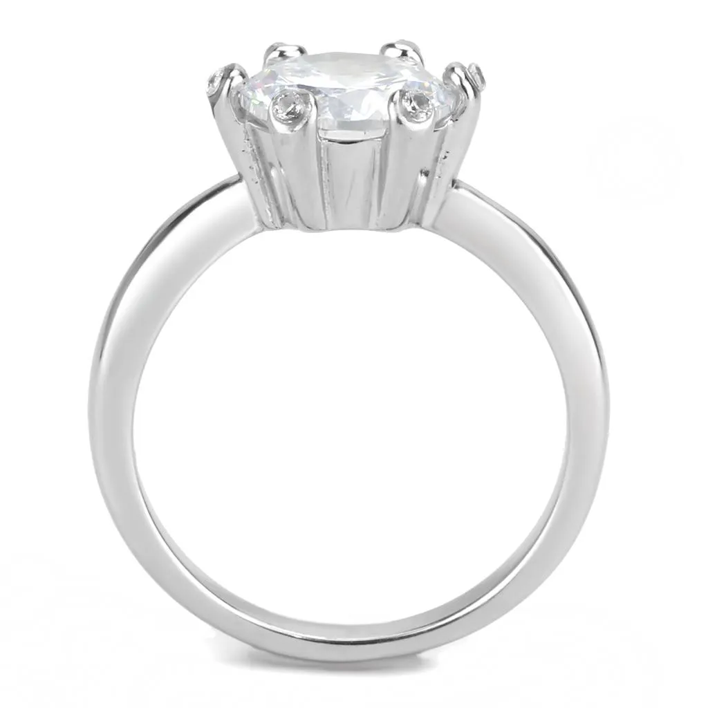 High polished (no plating) Stainless Steel Ring with AAA Grade CZ in Clear for Women Style TK3700