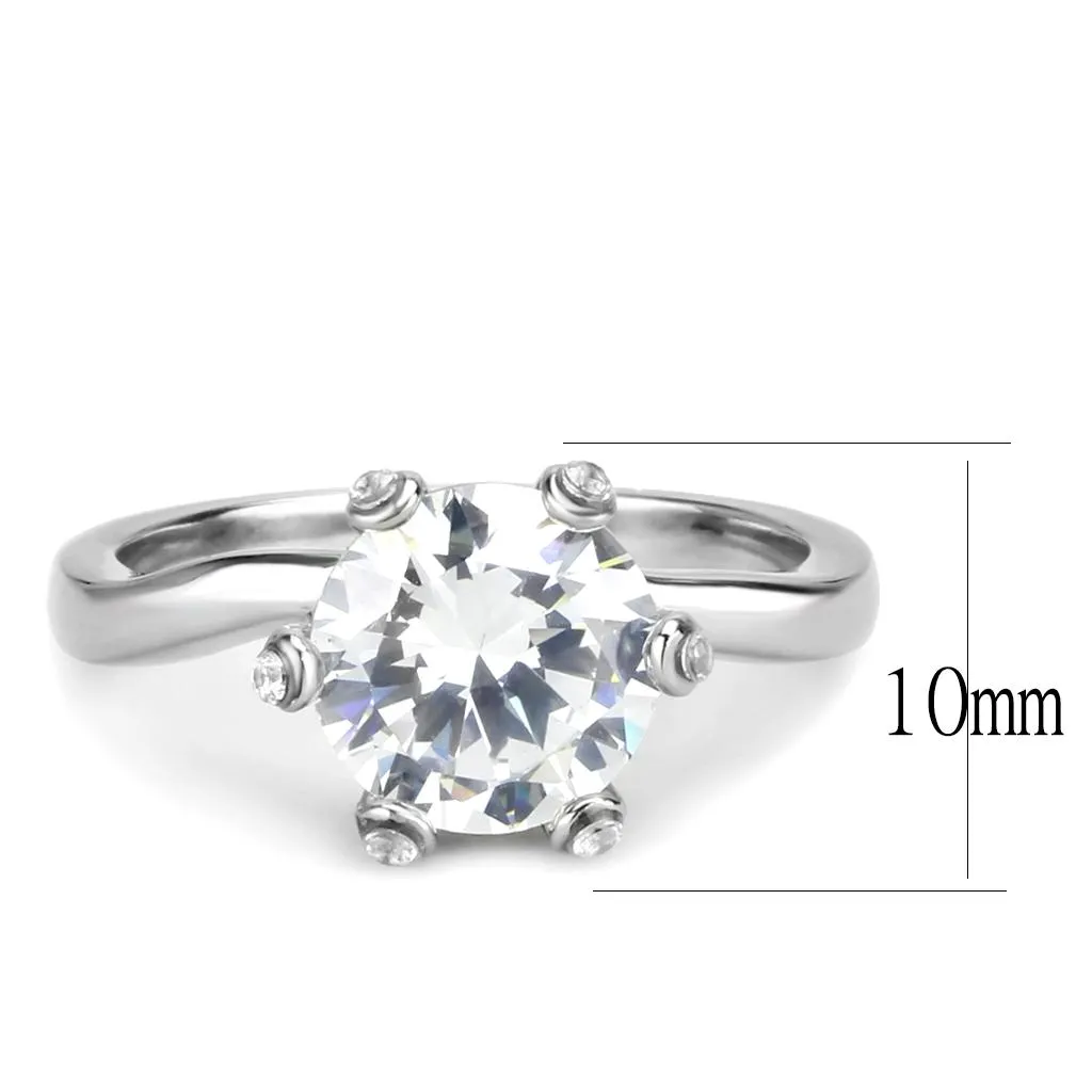 High polished (no plating) Stainless Steel Ring with AAA Grade CZ in Clear for Women Style TK3700