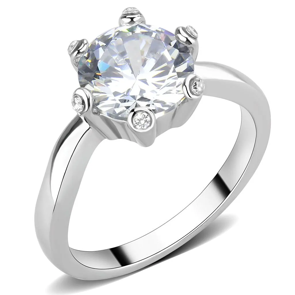 High polished (no plating) Stainless Steel Ring with AAA Grade CZ in Clear for Women Style TK3700