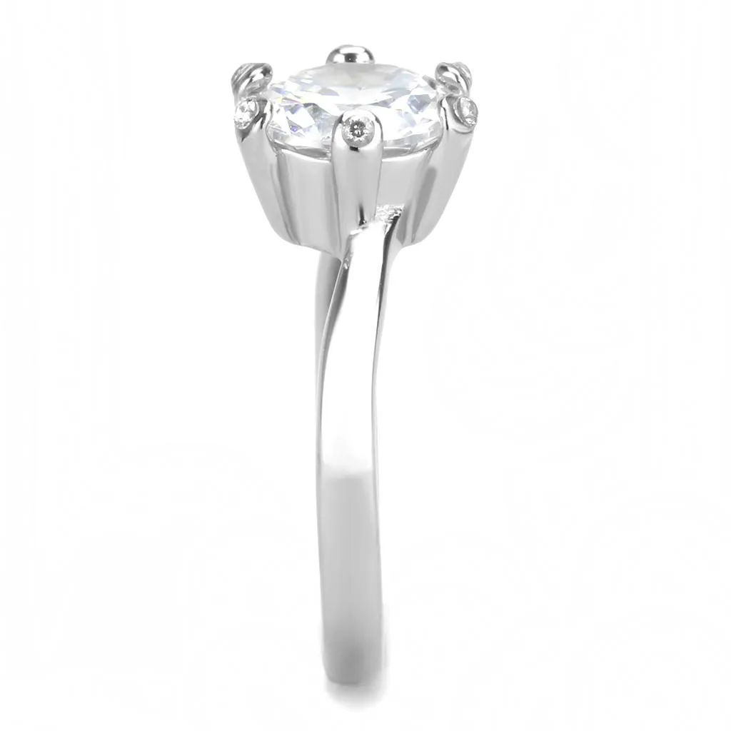 High polished (no plating) Stainless Steel Ring with AAA Grade CZ in Clear for Women Style TK3700