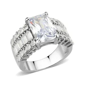 High polished (no plating) Stainless Steel Ring with AAA Grade CZ in Clear for Women Style TK3775