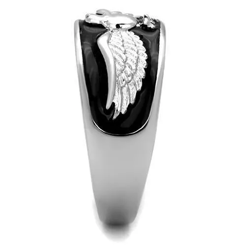 High polished (no plating) Stainless Steel Ring with Epoxy in Jet for Women Style TK1597