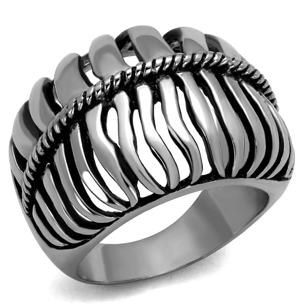 High polished (no plating) Stainless Steel Ring with Epoxy in Jet for Women Style TK2341