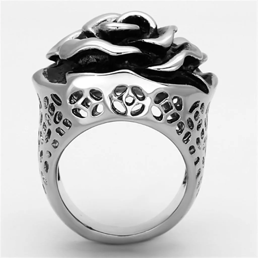 High polished (no plating) Stainless Steel Ring with Epoxy in Jet for Women Style TK922