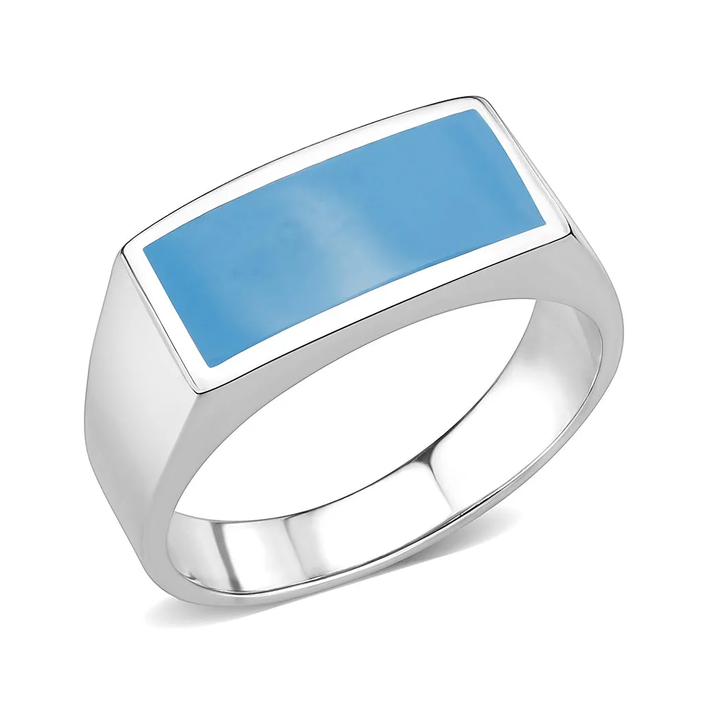 High polished (no plating) Stainless Steel Ring with Epoxy in SeaBlue for Women Style TK3770