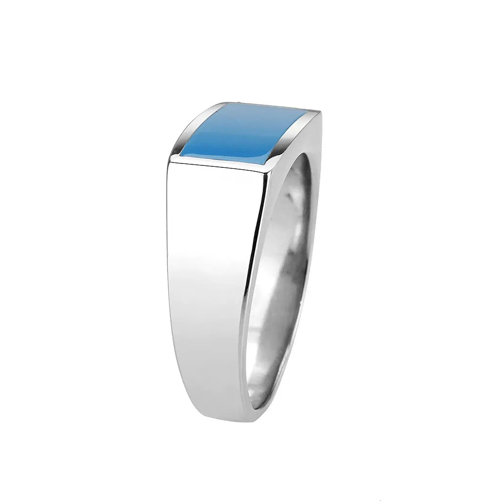 High polished (no plating) Stainless Steel Ring with Epoxy in SeaBlue for Women Style TK3770