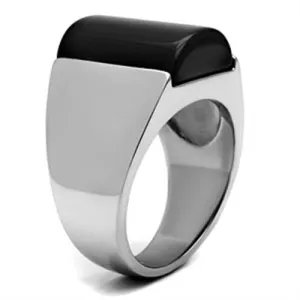 High polished (no plating) Stainless Steel Ring with Semi-Precious Onyx in Jet for Women Style TK379