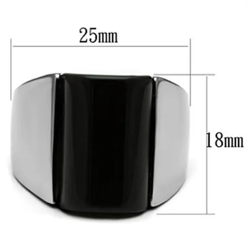 High polished (no plating) Stainless Steel Ring with Semi-Precious Onyx in Jet for Women Style TK379