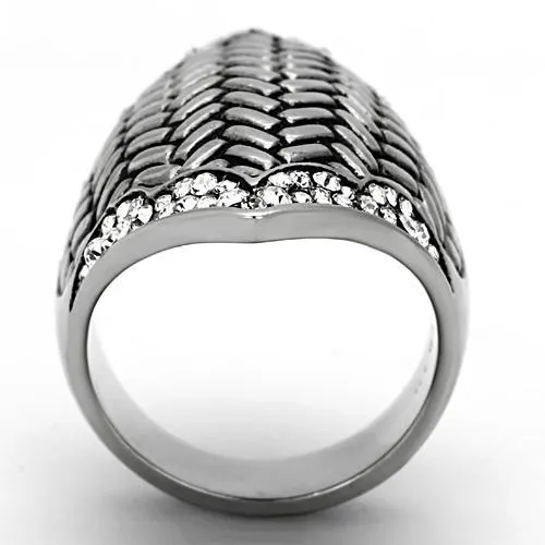 High polished (no plating) Stainless Steel Ring with Top Grade Crystal in Clear for Women Style TK1009